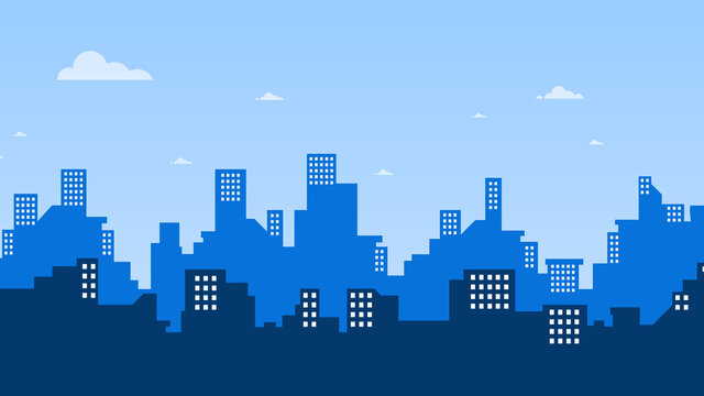 Silhouette cityscape with sky background.Vector illustration.Horizontal town landscape.