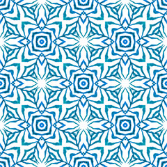 Watercolor medallion seamless border. Blue 