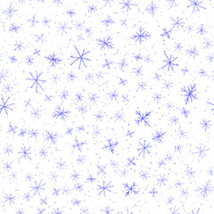Hand Drawn blue Snowflakes Christmas Seamless Patt