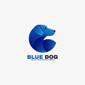 Vector Logo Illustration Blue Dog Gradient Colorful Style.