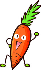 Cute and funny carrot character in winning pose