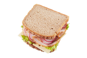 Healthy wholegrain bread sandwich with ham