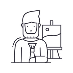 Painter icon, linear isolated illustration, thin line vector, web design sign, outline concept symbol with editable stroke on white background.