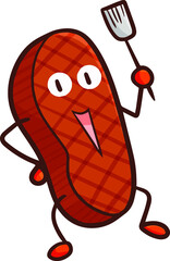 Cute and funny steak character having fun ready to cook