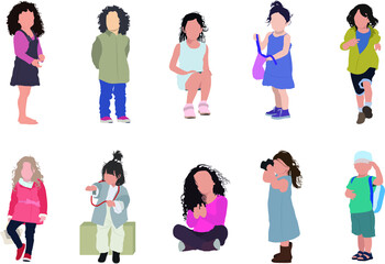 10 Children Vector - set of children