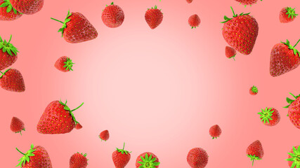flying strawberrys on pink background 3d rendering 