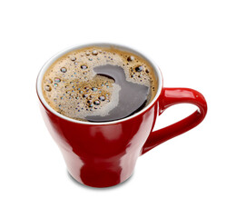 Cup of hot espresso on white background