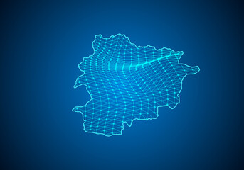 Abstract digital map of andorra with particles dots and line. polygonal network business. Wireframe landscape background. Big Data. 3d futuristic. Global network connection.