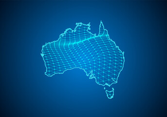 Abstract digital map of australia with particles dots and line. polygonal network business. Wireframe landscape background. Big Data. 3d futuristic. Global network connection. © ImagineWorld