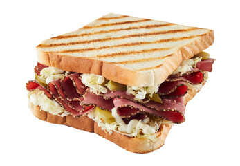 Spicy peppered beef pastrami with gherkin