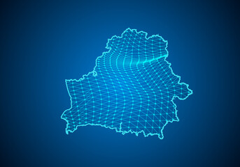 Abstract digital map of belarus with particles dots and line. polygonal network business. Wireframe landscape background. Big Data. 3d futuristic. Global network connection.