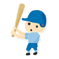 Baseball Batter 01 Boy; Hand drawn vector illustration like woodblock print