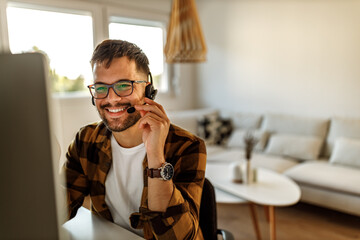 Laughing, working from home office.