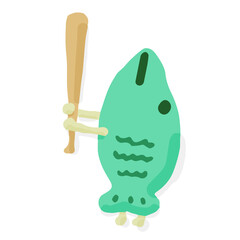 Baseball Batter 03 Fish; Hand drawn vector illustration like woodblock print