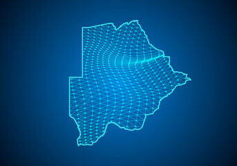 Abstract digital map of botswana with particles dots and line. polygonal network business. Wireframe landscape background. Big Data. 3d futuristic. Global network connection.