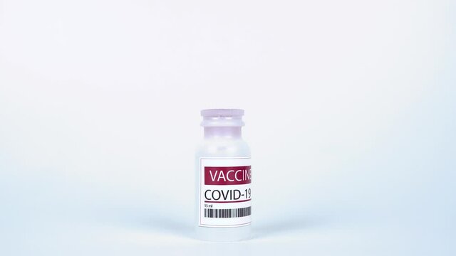 doktor putting vial, covid-19, coronavirus vaccine. White background