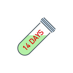 test tube with virus Coronavirus Covid19 pandemic single line icon isolated on white background. outline symbol incubation period of the virus 14 days. element vaccine pneumonia with editable Stroke.