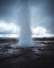 Icelandic Geysir exploding to the sky