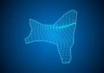 Abstract digital map of christmas Island with particles dots and line. polygonal network business. Wireframe landscape background. Big Data. 3d futuristic. Global network connection.