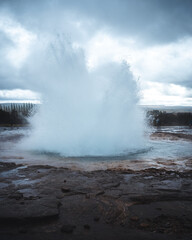 Icelandic Geysir exploding to the sky
