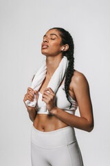 Portrait of woman athlete relaxing after workout