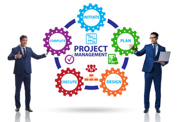 Project management concept in stages with businessman