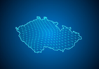 Abstract digital map of czech Republic with particles dots and line. polygonal network business. Wireframe landscape background. Big Data. 3d futuristic. Global network connection.