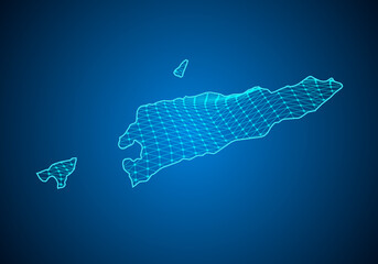 Abstract digital map of east Timor with particles dots and line. polygonal network business. Wireframe landscape background. Big Data. 3d futuristic. Global network connection.