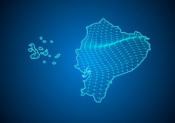 Abstract digital map of ecuador with particles dots and line. polygonal network business. Wireframe landscape background. Big Data. 3d futuristic. Global network connection. - obrazy, fototapety, plakaty