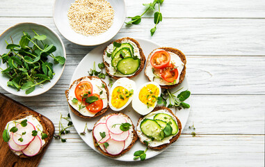 Sandwiches with healthy vegetables and micro greens