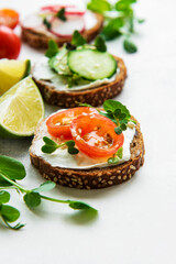 Sandwiches with healthy vegetables and micro greens