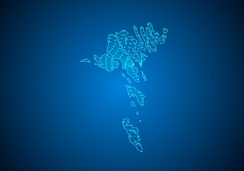 Abstract digital map of faroe Islands with particles dots and line. polygonal network business. Wireframe landscape background. Big Data. 3d futuristic. Global network connection.