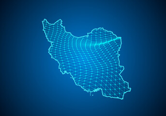 Abstract digital map of iran with particles dots and line. polygonal network business. Wireframe landscape background. Big Data. 3d futuristic. Global network connection.
