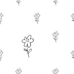 Doodle line daisy flower sketch seamless pattern for nursery. Cartoon vector illustration. Cute graphic background. Print for kids. Scandinavian design for little baby room.