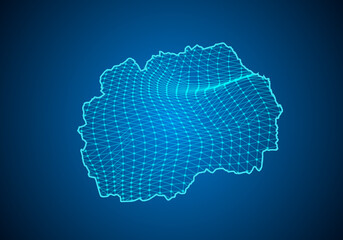 Abstract digital map of macedonia with particles dots and line. polygonal network business. Wireframe landscape background. Big Data. 3d futuristic. Global network connection.