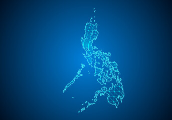 Fototapeta premium Abstract digital map of philippines with particles dots and line. polygonal network business. Wireframe landscape background. Big Data. 3d futuristic. Global network connection.