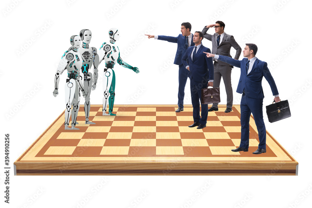 Poster concept of rivalry between robots and humans