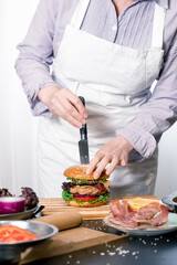 burger cheeseburger hamburger big chif cook cooking white background home