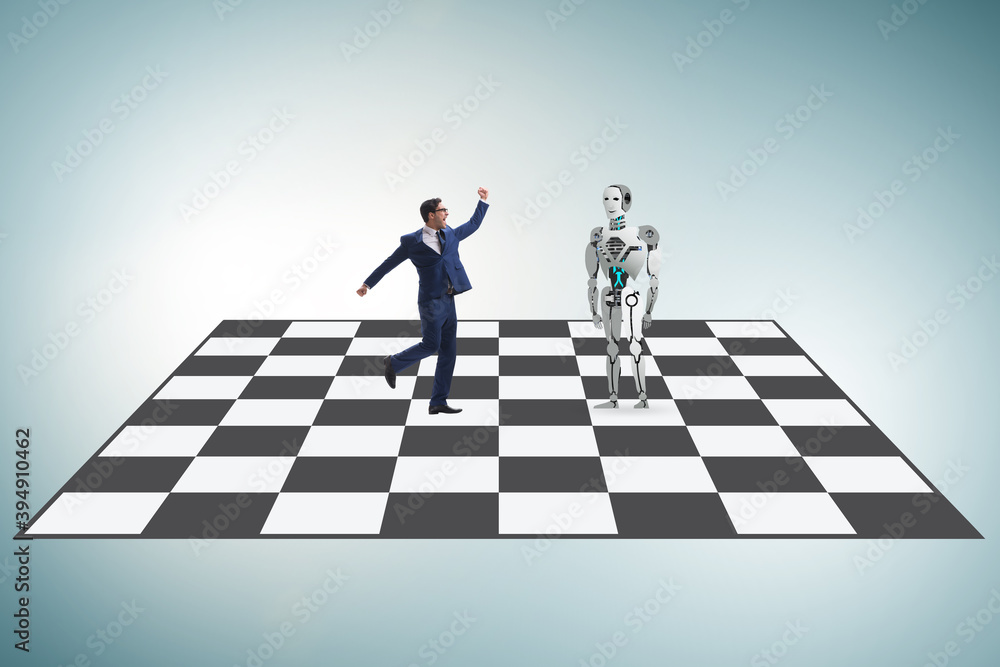Poster concept of rivalry between robots and humans