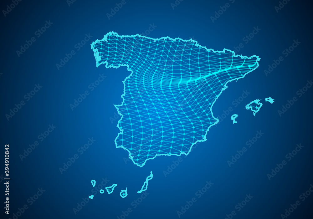 Aufkleber abstract digital map of spain with particles dots and line. polygonal network business. wireframe la