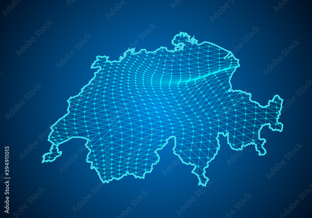 Poster abstract digital map of switzerland with particles dots and line. polygonal network business. wirefr