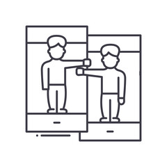 P2p ending icon, linear isolated illustration, thin line vector, web design sign, outline concept symbol with editable stroke on white background.