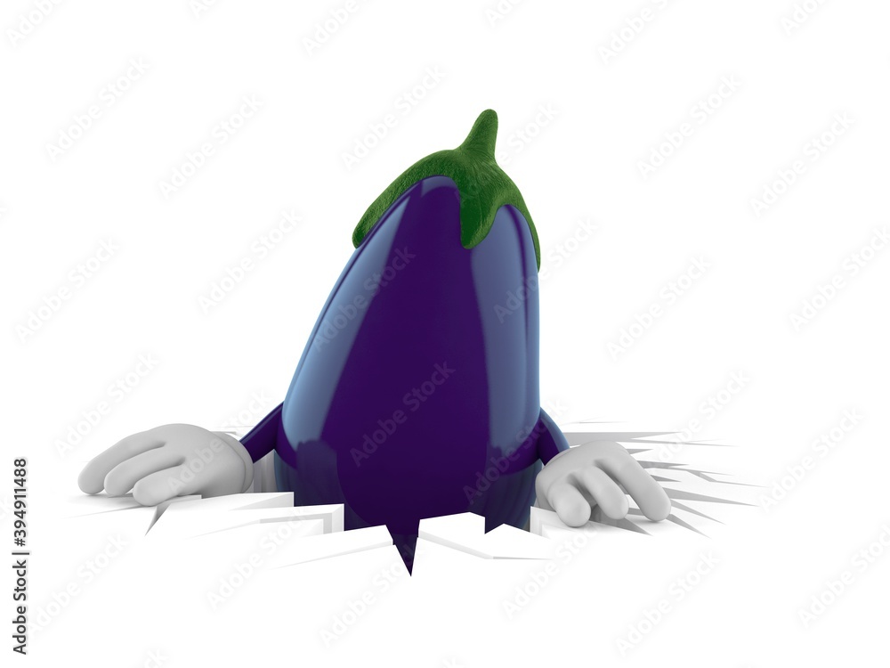 Poster eggplant character inside hole