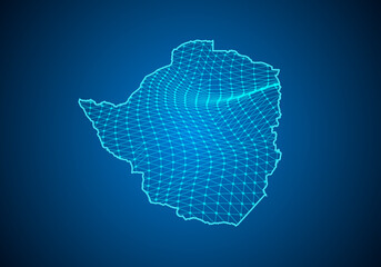 Abstract digital map of zimbabwe with particles dots and line. polygonal network business. Wireframe landscape background. Big Data. 3d futuristic. Global network connection.