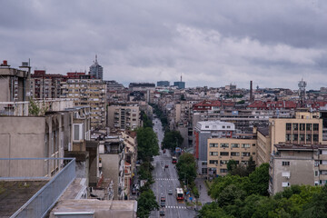 Fototapeta na wymiar Belgrade city view from a rooftop on a cloudy and cold day