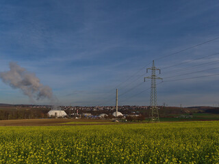 Nuclear power plant in Neckarwestheim, Germany, located at the bank of Neckar river, with power...