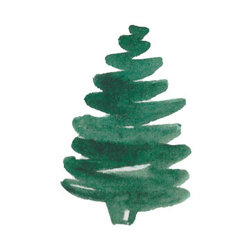 Watercolor Christmas tree. Isolated trees.