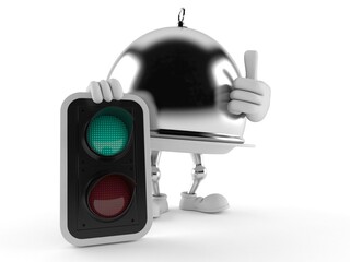 Silver catering dome character with green light