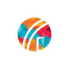 Cricket ball and entrance door icon logo.  Cricket place logo concept.