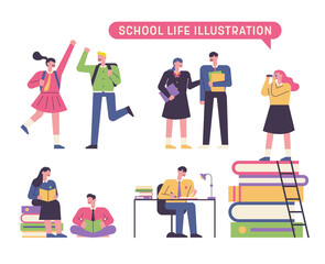 Various school life. flat design style minimal vector illustration.